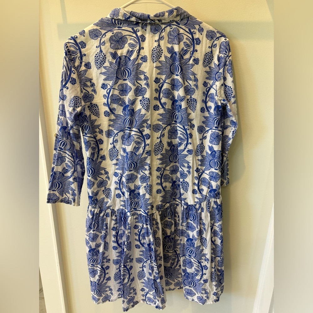 Ro’s Garden Blue and White Button Up Dress, Swim Coverup - Picture 4 of 8